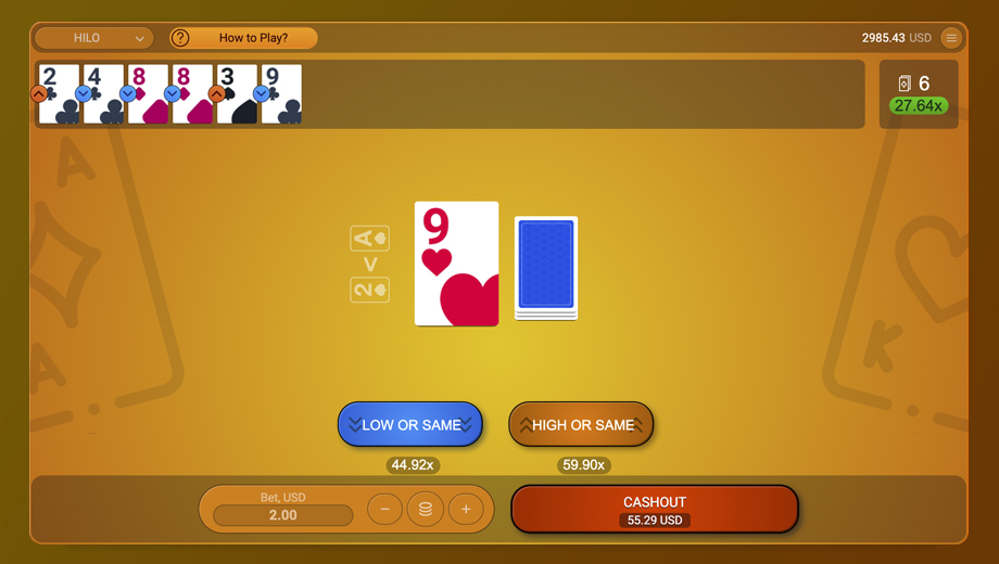 Hi-Lo gameplay screenshot
